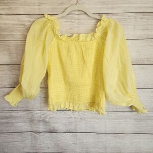 Hyfve yellow M pheasant ruffle bell sleeve cottagecore fairy stretchy crop